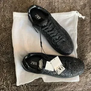 ZARA 未使用品　ブラックスエード モカシンシューズ ZARA】モックトゥ チャンキーシューズ 2450/420 (ZARA/ドレス